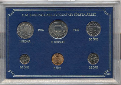 Швеция набор из 6 монет 1976 Карл XVI Густав (1973- ) официальный набор монетного двора UNC 2-4-1-24