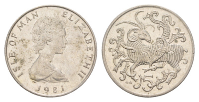 Остров Мэн 5 пенсов 1981 PM, Елизавета II (1952-2022) KM 61 медно-никель 4654-656