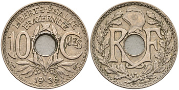 Франция 10 сантимов 1936 KM 866a, Le Franc 138.3 медно-никель 4143-1034
