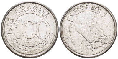 БРАЗИЛИЯ 100 КРУЗЕЙРО 1993 РЕФОРМА 1990-1993, ЛАМАНТИН KM 623 нержавеющая сталь 4396-144