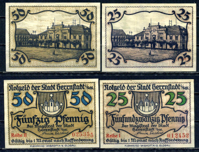 Херрнштадт (Силезия) полный набор из 3 нотгельдов (25 и 50 пфеннигов) ND (1920) бумага UNC (пресс) 7555-51-2-1