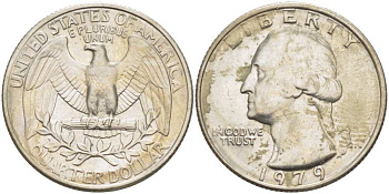США 25 ЦЕНТОВ = КВОТЕР 1979 ВАШИНГТОН KM 164a медь плакированная медно-никелем 217-114