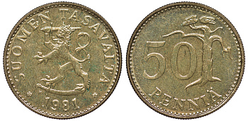 Финляндия 50 пенни 1981 K KM 48 алюминиевая бронза UNC 259-633