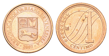 Венесуэла 1 сентимо 2007 Y 87 сталь плакированная медью UNC 4697-1032
