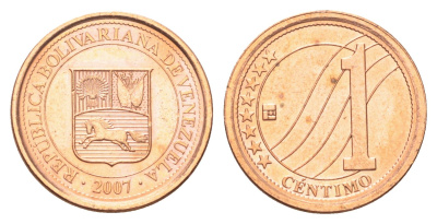 Венесуэла 1 сентимо 2007 Y 87 сталь плакированная медью UNC 4697-1032