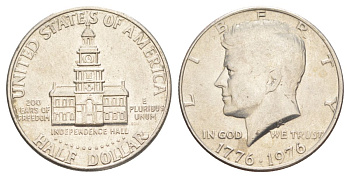 США 1/2 доллара (50 центов) 1976 200 лет независимости, Джон Кеннеди KM 205 медь плакированная медно-никелем aUNC 4545-135