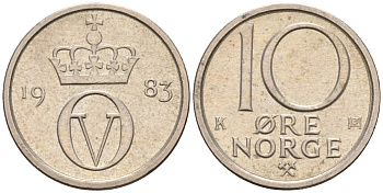 Норвегия 10 эре 1983 Улаф V (1958-1991) KM 416 медно-никель 4580-1017