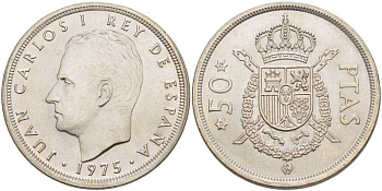 ИСПАНИЯ 50 ПЕСЕТ 1975 (76) ХУАН КАРЛОС I (1975-) KM 809 медно-никель XF-UNC 4517-244