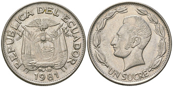 Эквадор 1 сукре 1981 KM 78b сталь плакированная никелем 4511-753