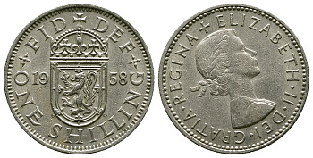 Великобритания 1 шиллинг 1958 Елизавета II (1952-2022), Шотландский герб KM 905, Spink 4148 медно-никель 4384-641