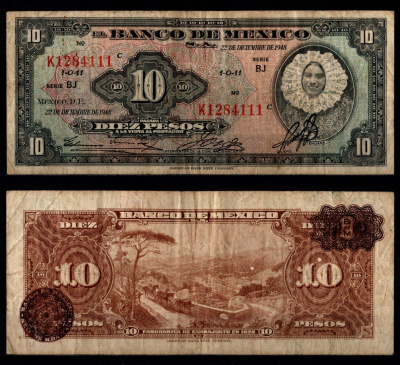 Мексика 10 песо 1948 Pick 47 c бумага 8605-45-4-1