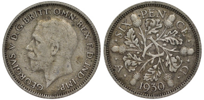 Великобритания 6 пенсов 1930 Георг V (1910-1936) KM 832, Spink 4040 серебро 4128-814