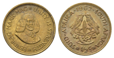 ЮАР 1/2 цента 1962 Ян ван Рибек KM 56 латунь 4693-535
