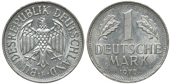 ФРГ 1 МАРКА 1970 F, KM 110, J. 385 медно-никель aUNC 72-815