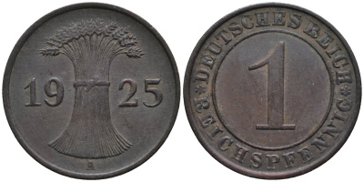Германия 1 рейхспфенниг 1925 A KM 37 бронза 44-1246