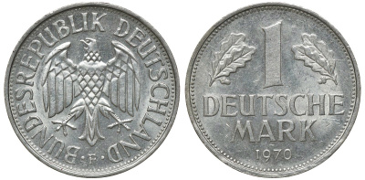 ФРГ 1 МАРКА 1970 F, KM 110, J. 385 медно-никель aUNC 72-815