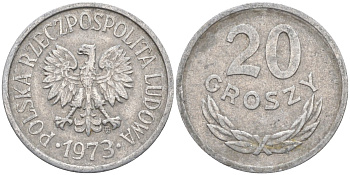 Польша 20 грошей 1973 MW KM А47, Parchimowicz 208m алюминий 3336-714