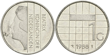 Нидерланды 1 гульден 1988 Беатрикс (1980-2013) KM 205 никель 4579-422