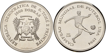 Сан-Томе и Принсипи 1000 добра 1994 чемпионат мира по футболу 1994 /один футболист/ KM Pn1 медно-никель UNC 11-084-25