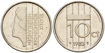 Нидерланды 10 центов 1983 Беатрикс (1980-2013) КМ 203 никель    4602-543