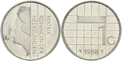 Нидерланды 1 гульден 1988 Беатрикс (1980-2013) KM 205 никель 4579-422