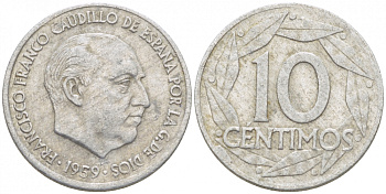 Испания 10 сентимо 1959 Франсиско Франко (1939-1975) KM 790 алюминий 3718-265