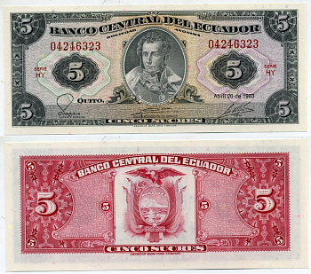Эквадор 5 сукре 1983 Антонио Хосе Сукре Pick 108 b бумага UNC (пресс) 6317-49-2