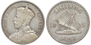 Фиджи 1 шиллинг 1935 Георг V (1910-1936), парусник KM 4 серебро    91-1031