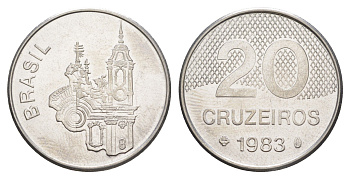 Бразилия 20 крузейро 1983 KM 593.1 нержавеющая сталь UNC 4642-1225