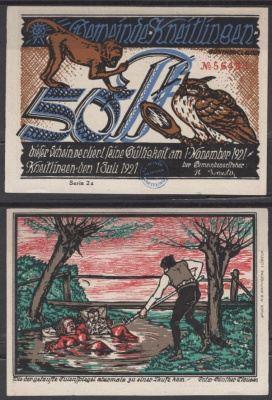 Кнайтлинген 50 пфеннигов 1921 Grabowski 710.2a-3/10 бумага UNC (пресс) 8602-40-3-2