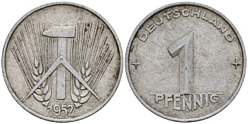 ГДР 1 пфенниг 1952 A KM 5 алюминий 192-1125