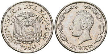 Эквадор 1 сукре 1980 KM 78b сталь плакированная никелем aUNC 4511-725