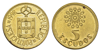 Португалия 5 эскудо 1998 KM 632 никель латунь UNC 4674-766