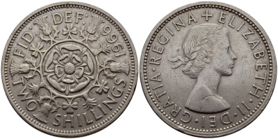 Великобритания 2 шиллинга (флорин) 1966 Елизавета II (1952-2022) KM 906, Spink 4146 медно-никель 83-1823