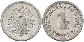 Германия 1 пфенниг 1917 A KM 24, J. 300, Weege 2 алюминий    4596-248