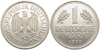 ФРГ 1 МАРКА 1990 F J.385, KM 110 медно-никель 3856-231