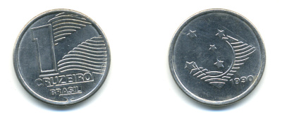 Бразилия 1 крузейро 1990 KM 617 нержавеющая сталь aUNC 93-753
