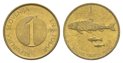 Словения 1 толар 1999 рыбы KM 4 латунь 3996-1241