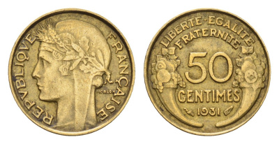 Франция 50 сантимов 1931 KM 894 алюминиевая бронза 4674-1046