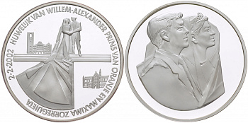 НИДЕРЛАНДЫ МЕДАЛЬ 2002 СВАДЬБА ВИЛЛЕМА АЛЕКСАНДРА ПРИНЦА НИДЕРЛАНДОВ И МАКСИМЫ, ВЕС 33 гр., диаметр 38мм. серебро PROOF 00-00