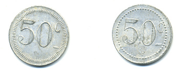 ФРАНЦИЯ 50 САНТИМОВ НАЧАЛО XX ВЕКА d 24 мм, вес около 1,0 гр., платежный жетон алюминий 89-742