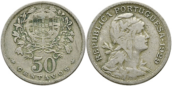 Португалия 50 сентаво 1929 KM 577 медно-никель 08-842