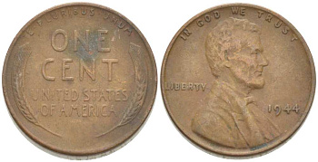 США 1 ЦЕНТ 1944 ЛИНКОЛЬН KM А132 медь цинк 3309-515