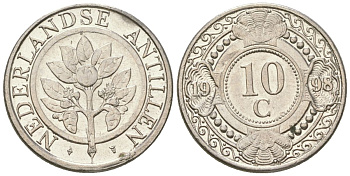 Нидерландские Антилы 10 центов 1998 Беатрикс (1980-2013) KM 34 сталь плакированная никелем UNC 4611-835