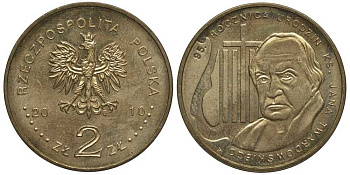 Польша 2 злотых 2010 MW, 95 лет со дня рождения Яна Якуба Твардовского KM 730 нордик UNC 4676-717