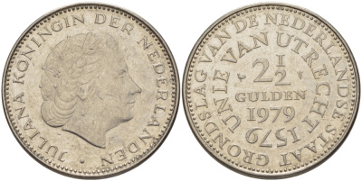 Нидерланды 2 1/2 гульдена 1979 400 лет Утрехтскому союзу, Юлиана (1949-1980) KM 197 никель 82-1236