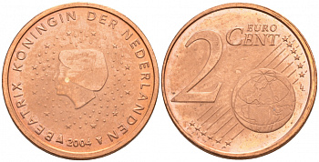 НИДЕРЛАНДЫ 2 ЕВРОЦЕНТА 2004 KM 235 сталь плакированная медью UNC 187-115