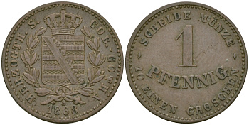 Саксен-Кобург и Гота 1 пфенниг 1868 B KM 109b медь 99-737