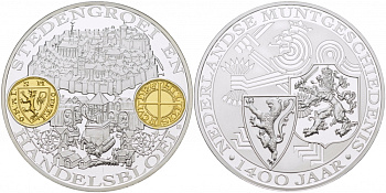 НИДЕРЛАНДЫ МЕДАЛЬ 1400 ЛЕТ НИДЕРЛАНДСКОМУ МОНЕТНОМУ ДЕЛУ , СРЕДНЕВЕКОВЬЕ, ГОРОДСКИЕ МОНЕТЫ серебро позолота PROOF 04-315-31