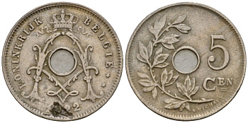 Бельгия 5 сантимов 1922 Belgie KM 67 медно-никель 3955-1156